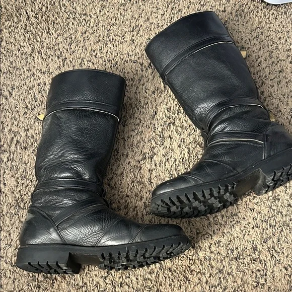 Black Leather Buckle Boots